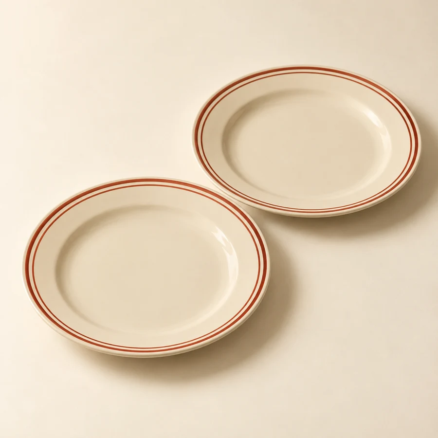 Market Stripe Dinner Plate Duo — Cream / Red stripe