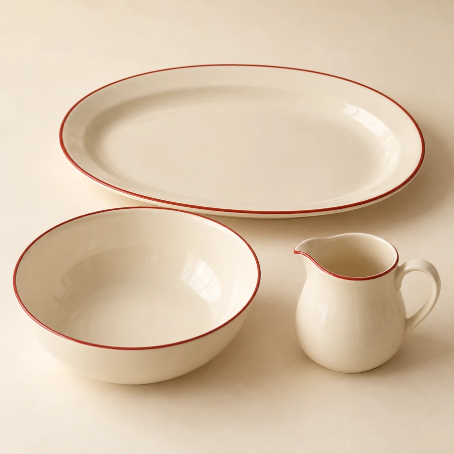 Sunday Serving Trio — Cream / Red rim