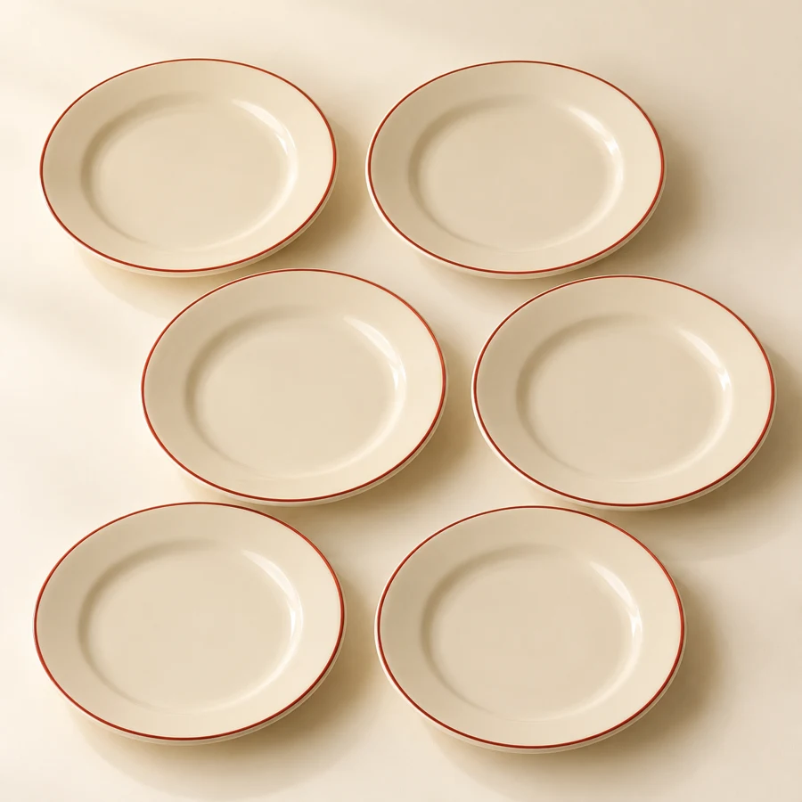Everyday Dinner Plate Collection — Cream / Red rim